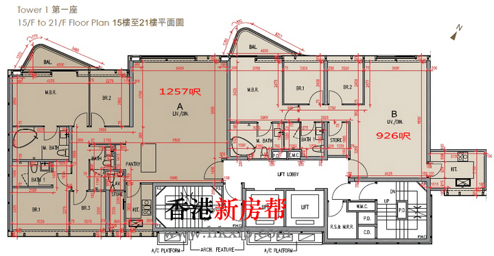 何文田山畔第一座15-21层平面图